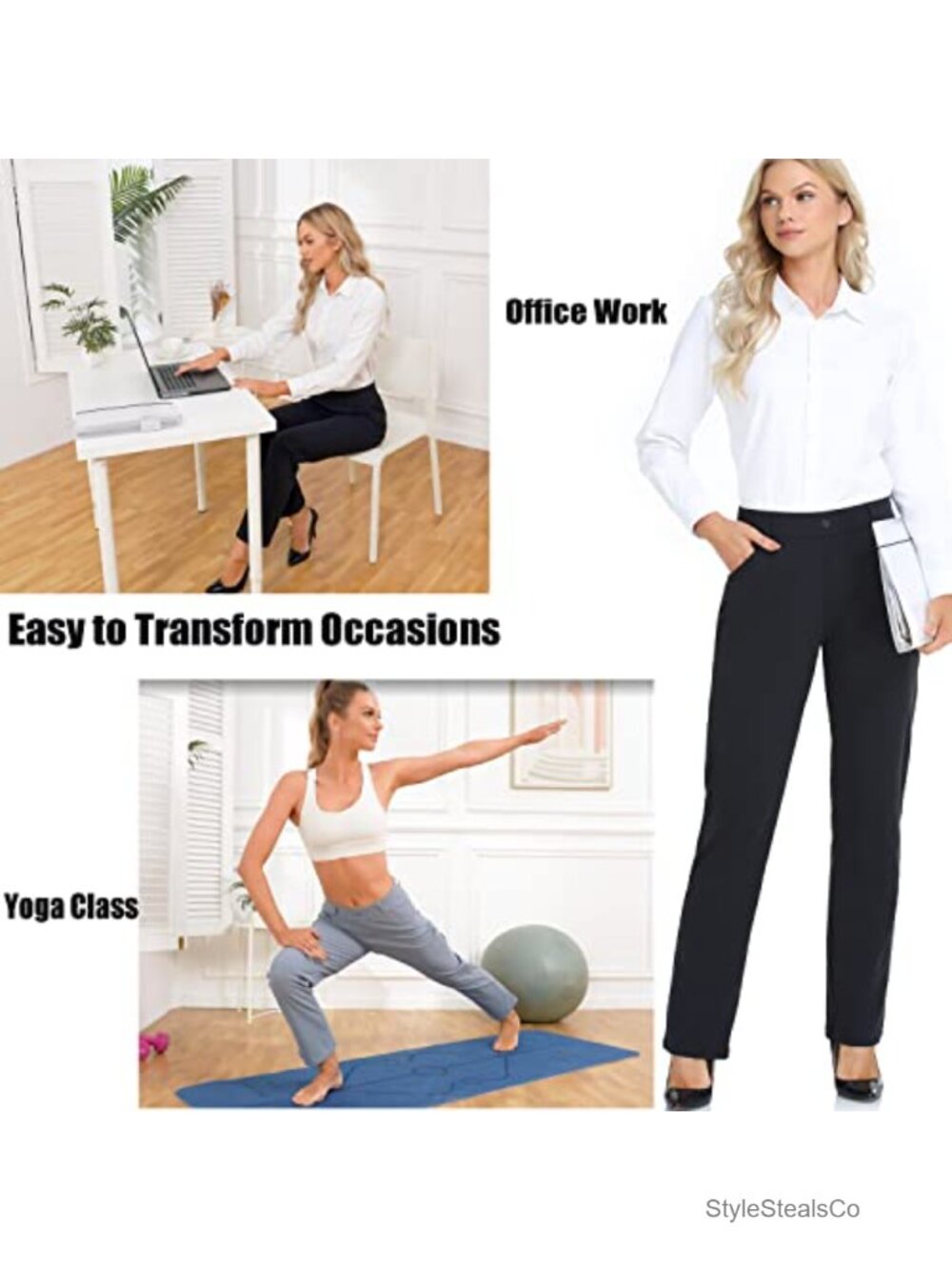 Women's Stretchy Straight Leg Dress Pants for Work Yoga - Picture 5 of 6